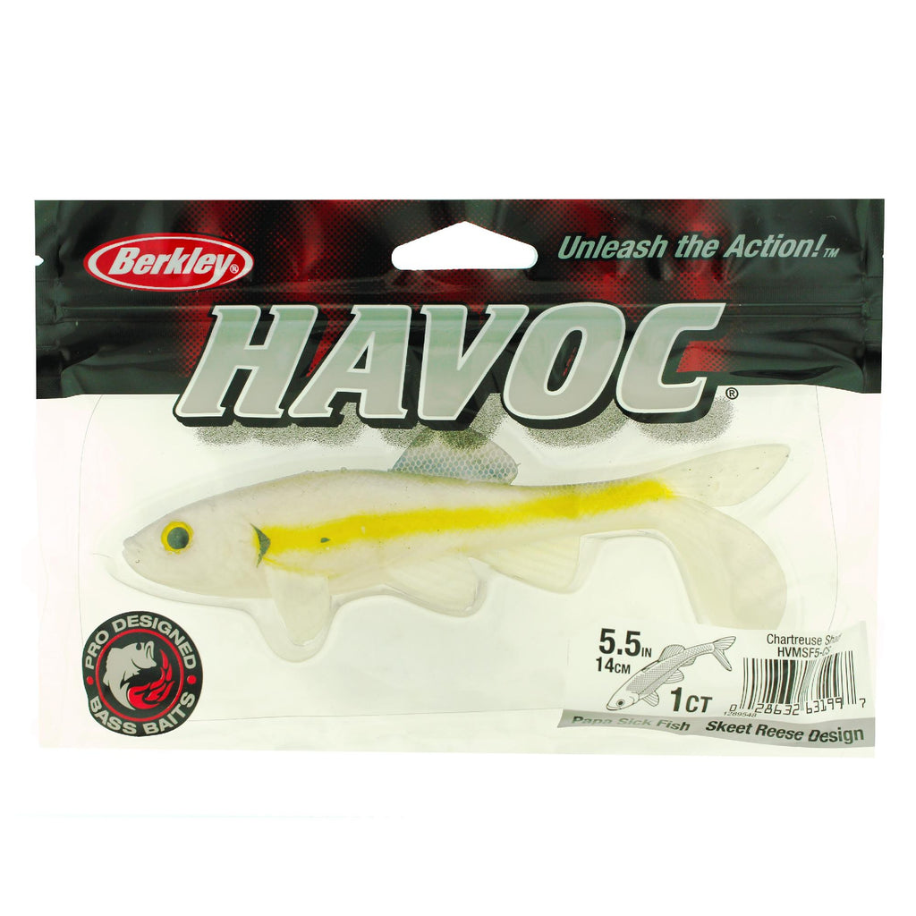 Havoc Papa Sick Fish Soft Bait - 5 1-2" Length, Chartreuse Shad, Per 1
