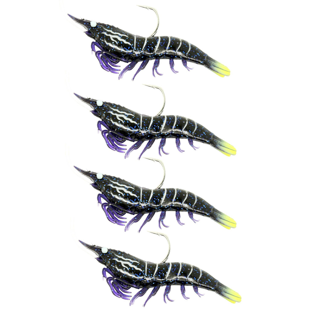 Rigged Shrimp Soft Plastic - Saltwater, 3", 1-0 Hook, Variable Depth, Black Tiger