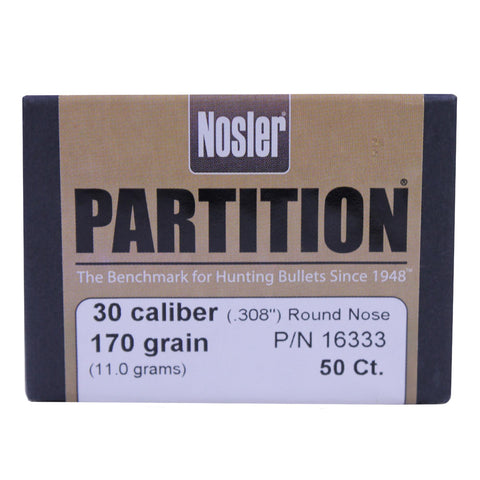 30 Caliber Bullets - Partition, 170 Grains, Round Nose, Per 50