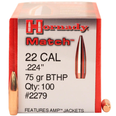 22 Caliber Bullets - (.224) 75 Gr BTHP Match (Per 100)