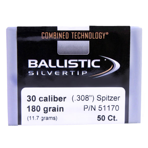 30 Caliber Bullets - Ballistic Silvertip Hunting, 180 Grains, Ballistic Silvertip Boat Tail, Per 50