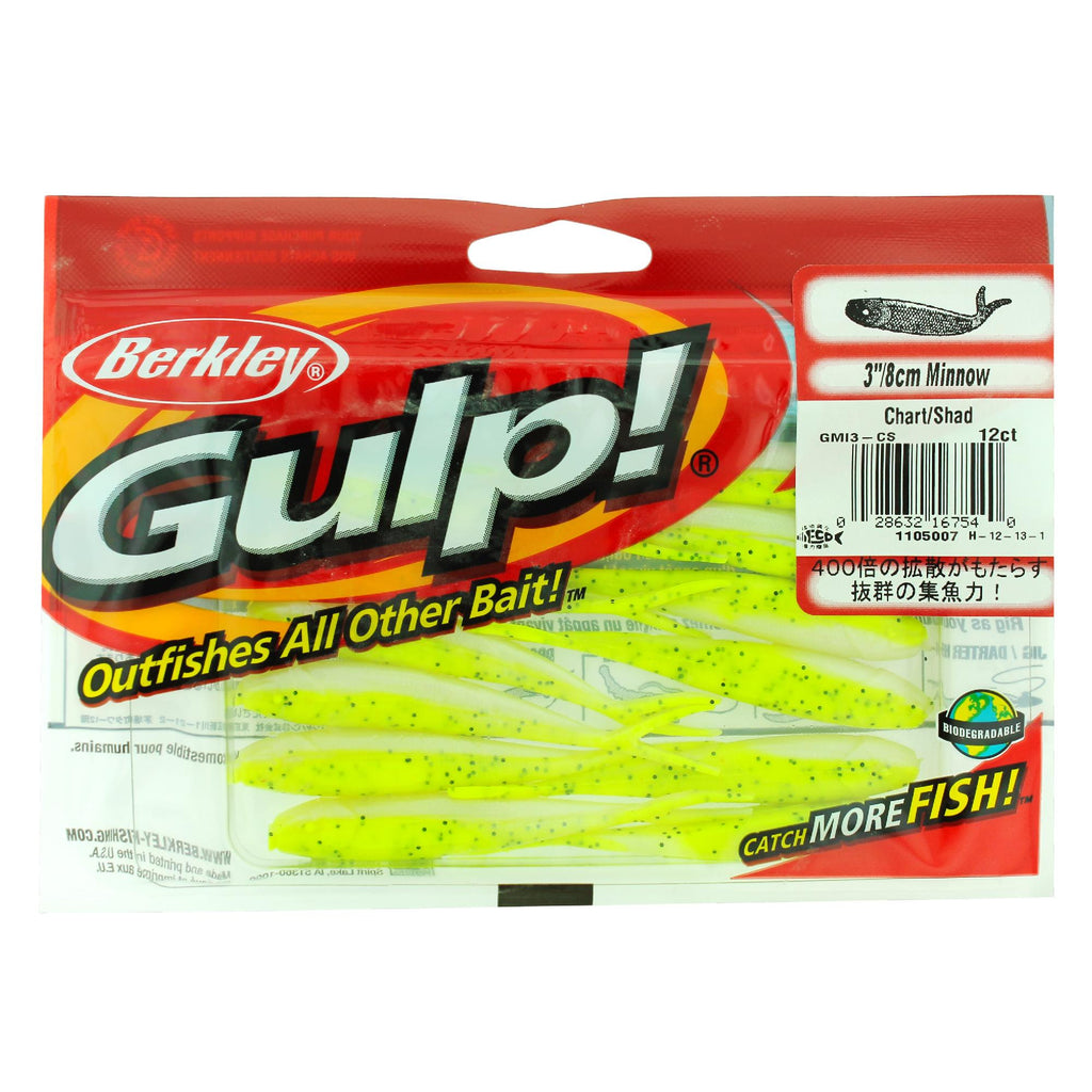 Gulp! Minnow Soft Bait - 3" Length, Chartreuse Shad, Per 12