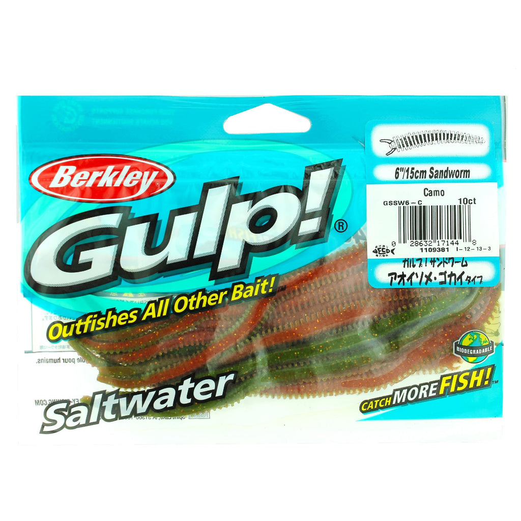 Gulp! Sandworm Soft Bait - 6" Length, Camouflage, per 10