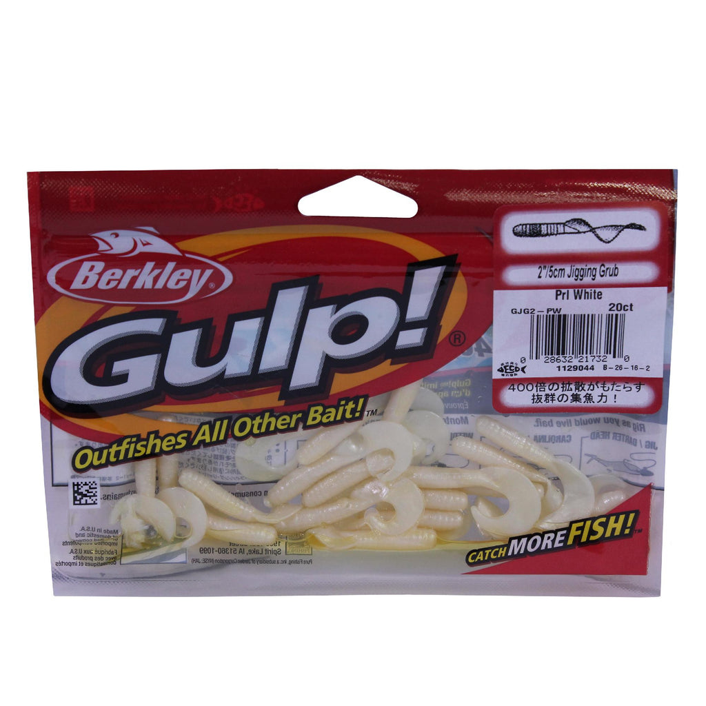 Gulp! Jigging Grub Soft Bait - 2" Length, Pearl White, Per 20