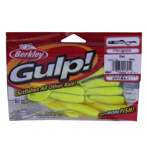 Gulp! Jigging Grub Soft Bait - 4" Length, Chartreuse, Per 10