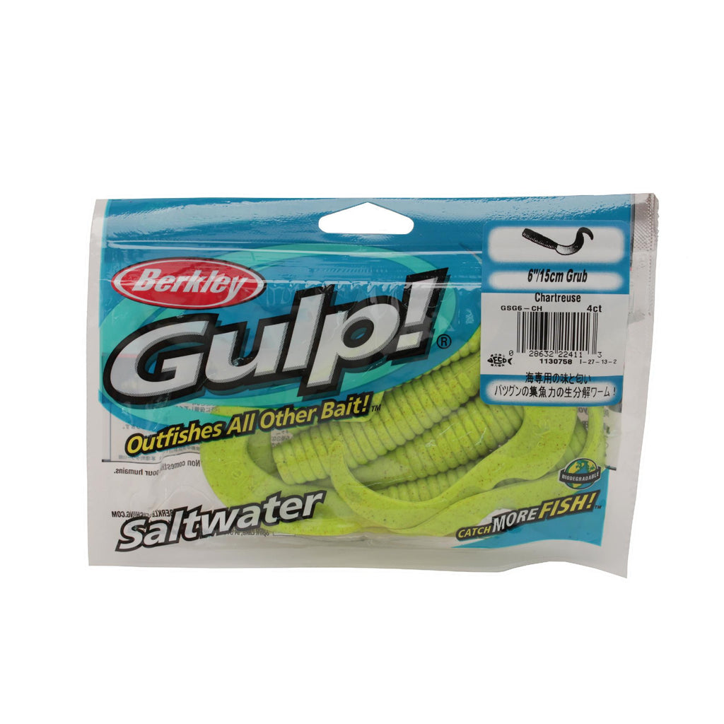 Gulp! Grub Soft Bait - 6" Length, Chartreuse, Per 4