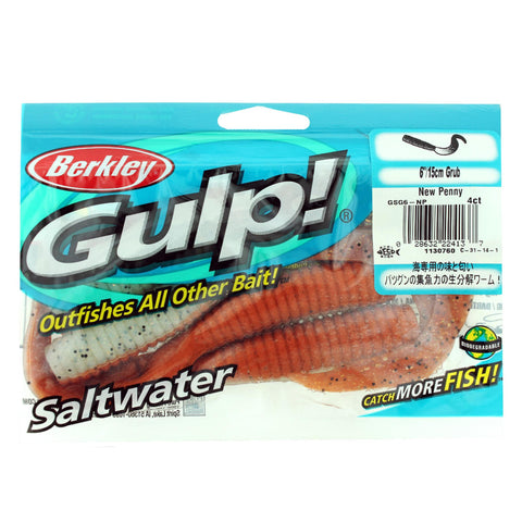 Gulp! Grub Soft Bait - 6" Length, New Penny, Per 4