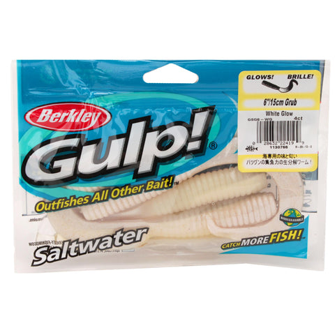 Gulp! Grub Soft Bait - 6" Length, White Glow, Per 4