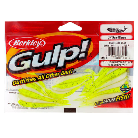 Gulp! Minnow Soft Bait - 2 1-2" Length, Chartreuse Chad, Per 18