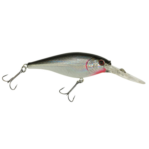 Flicker Shad Hard Bait - 2" Length, 9'-11' Swimming Depth, 2 Hooks, Black Silver, Per 1