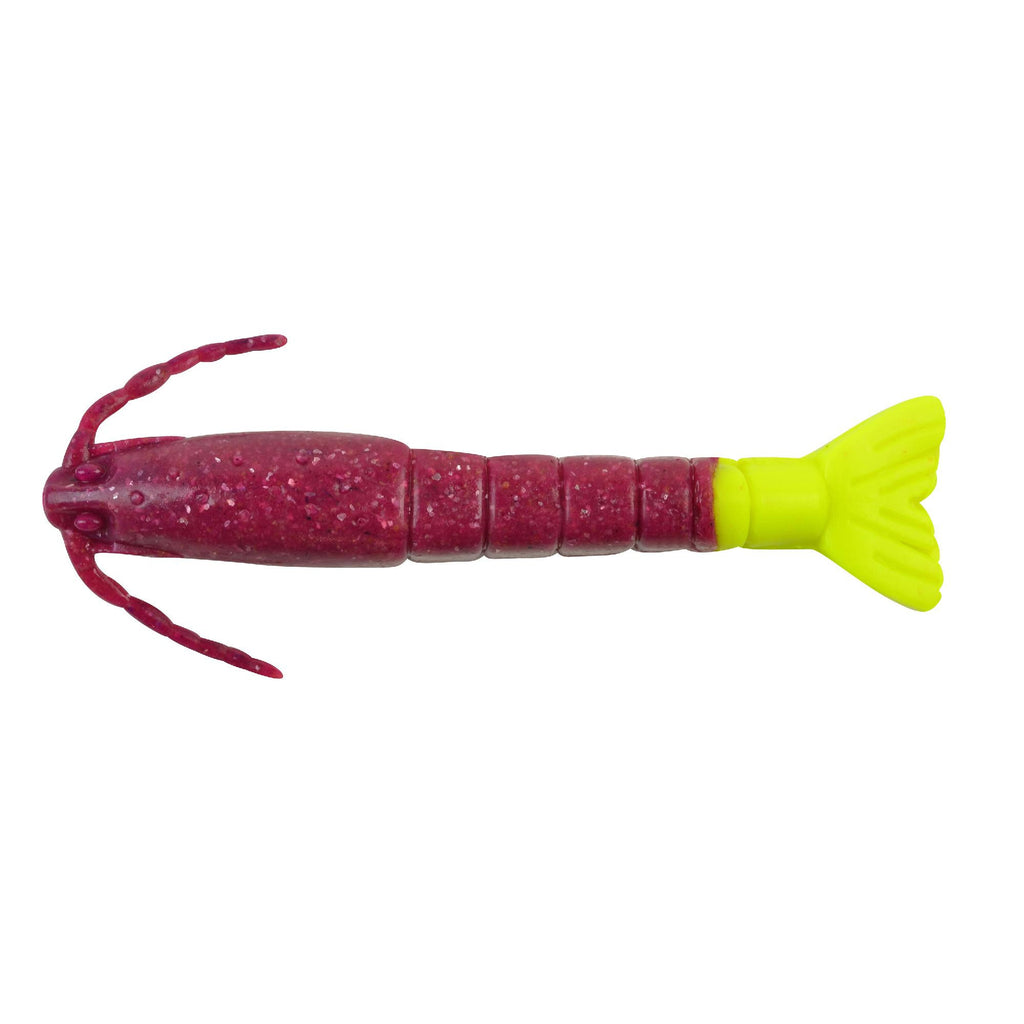 Gulp! Shrimp Soft Bait - 3" Length, Cajun Purple-Chartreuse, per 6