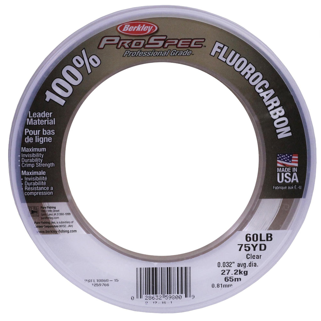 ProSpec 100% Fluorocarbon Leader Mat - 75 Yards, 0.032" Diameter, 60 lbs Breaking Strength, Clear