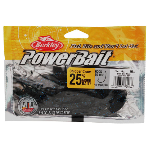 Powerbait Chigger Craw Soft Bait - 3" Length, Black Blue Fleck, Per 10