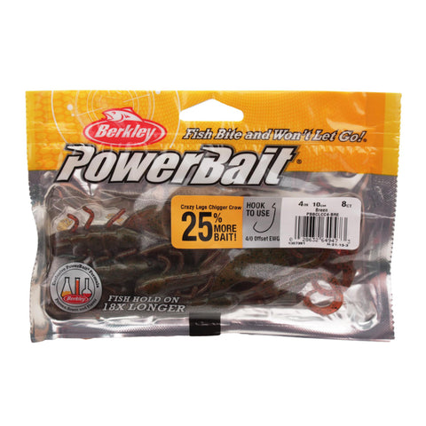 Powerbait Crazy Legs Chigger Craw, 4" - 4" Length, Breen, Per 8