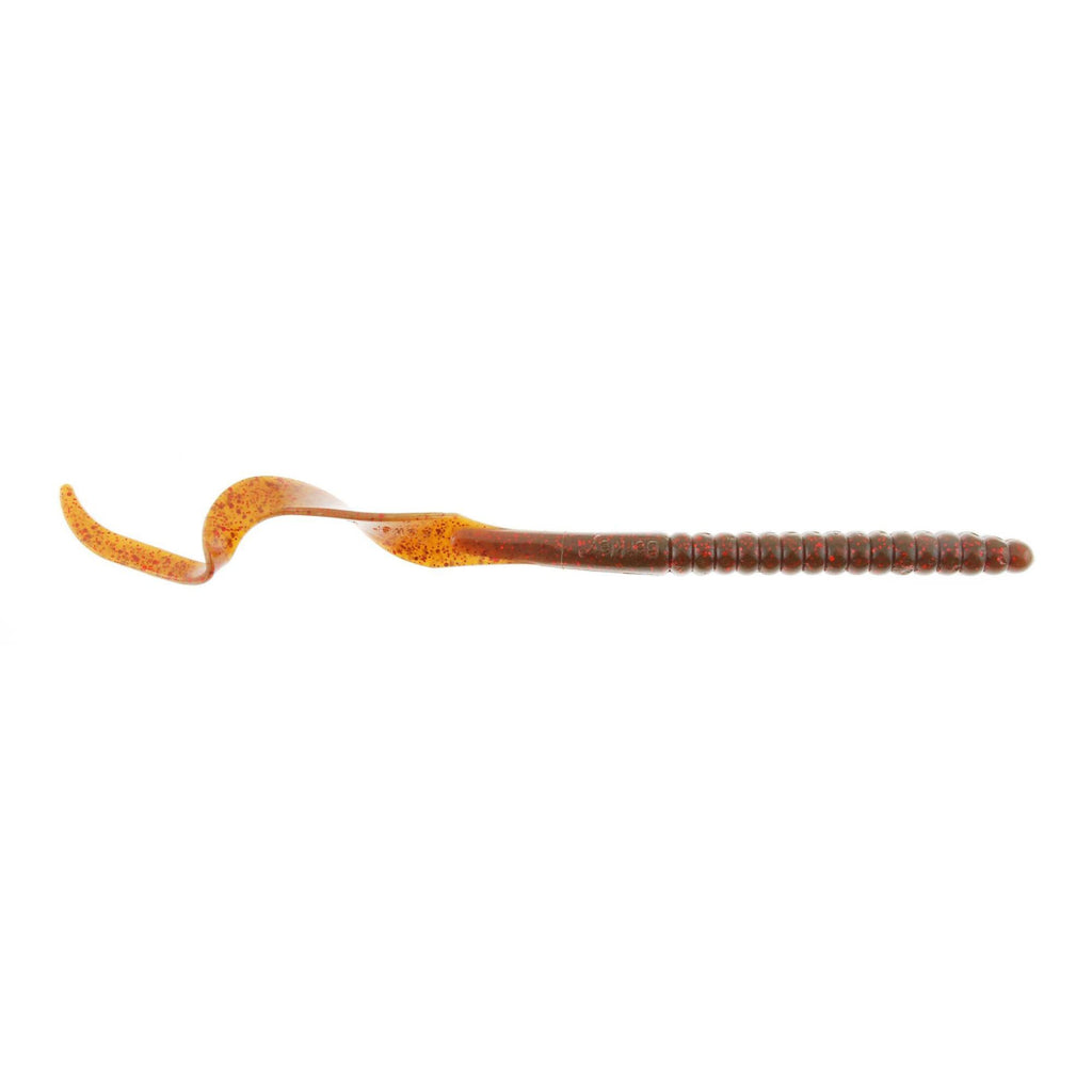 PowerBait Power Worm Soft Bait - 10" Length, Motor Oil Red Fleck, Per 8