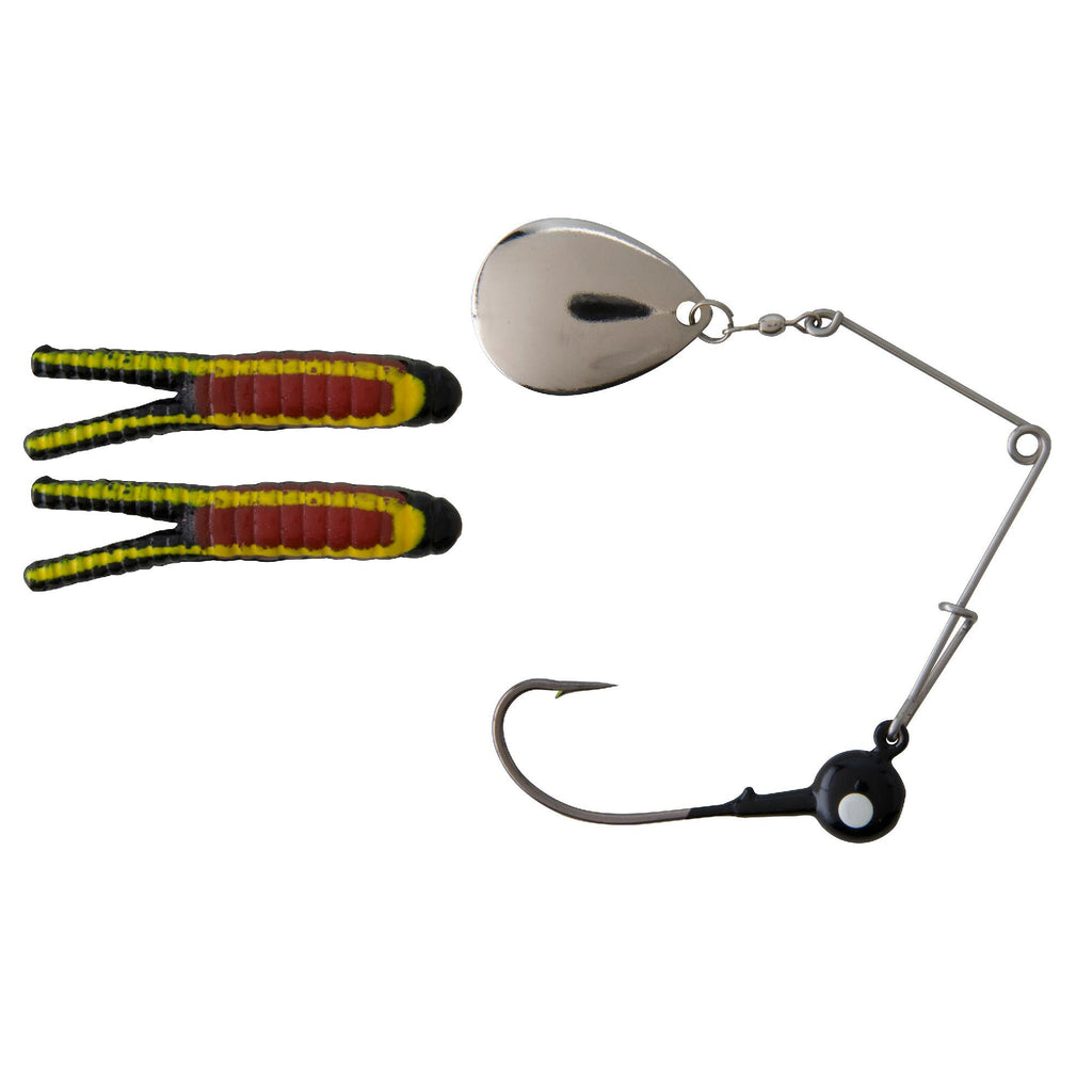 Beetle Spin Nickel Blade Hard Bait - 2" Length, Size 4 Hook, 1 Hook, Yellow Stripe-Red Belly, Per 2