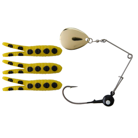 Beetle Spin Nickel Blade Hard Bait - 1 1-2" Length, Size 8 Hook, 1 Hook, Yellow-Black Spots, Per 3