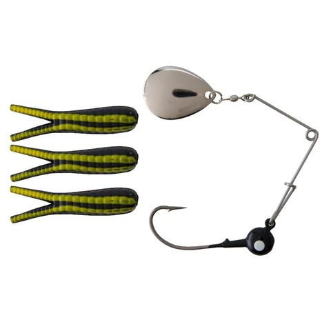 Beetle Spin Nickel Blade Hard Bait - 1 1-2" Length, Size 8 Hook, 1 Hook, Black-Yellow Stripe, Per 3