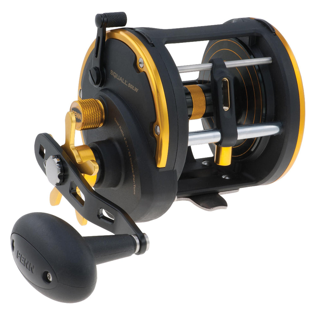 Squall Levelwind Conventional Reel - 50, 4.0:1 Gear Ratio, 32" Line Retrieve, 20 lb Max Drag, 3 Bearings, Right Hand