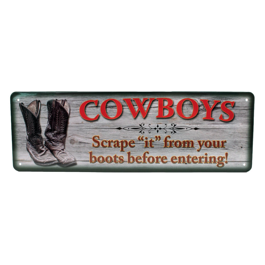 Tin Sign - Cowboys Scrape "It", Size 10 1-2" x 3 1-2"