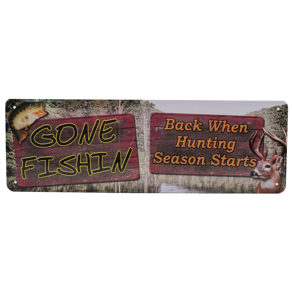 Tin Sign - Gone Fishin, Size 10 1-2" x 3 1-2"