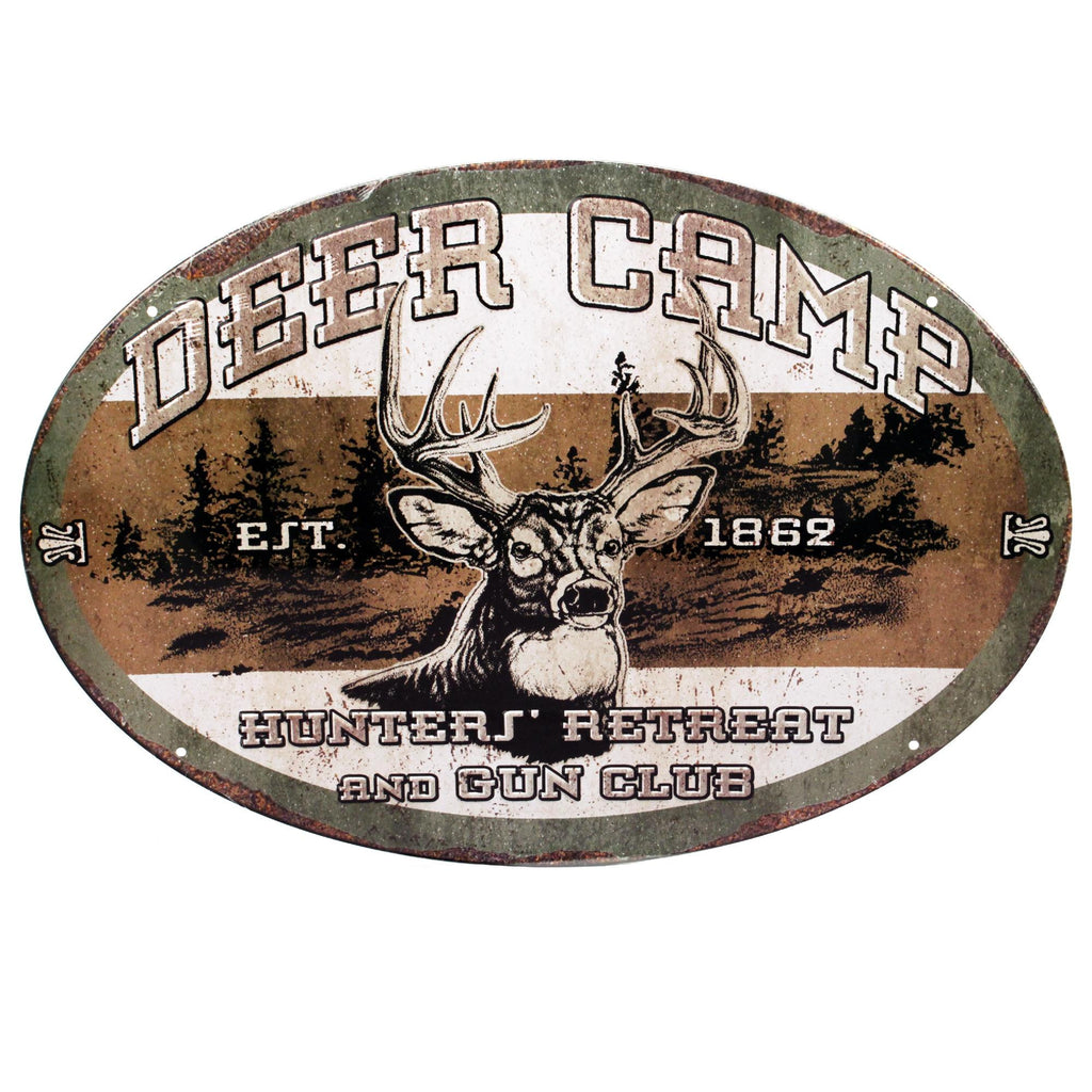 Tin Sign - Deer Camp, Size 12" x 17"