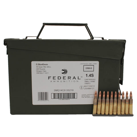 5.56x45mm NATO - 55 Grains, Full Metal Jacket Boat Tail, Per 420, Ammo Can