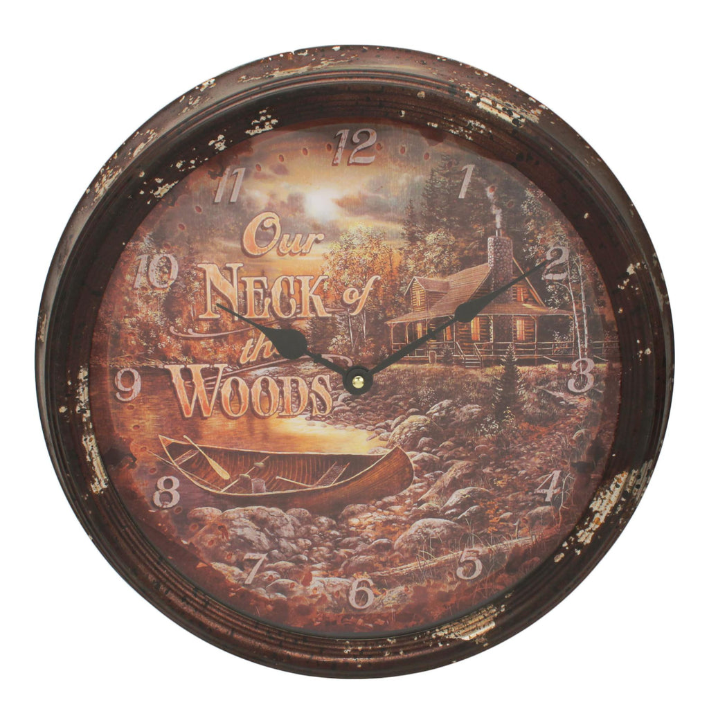 15" Metal Clock - Cabin Scene