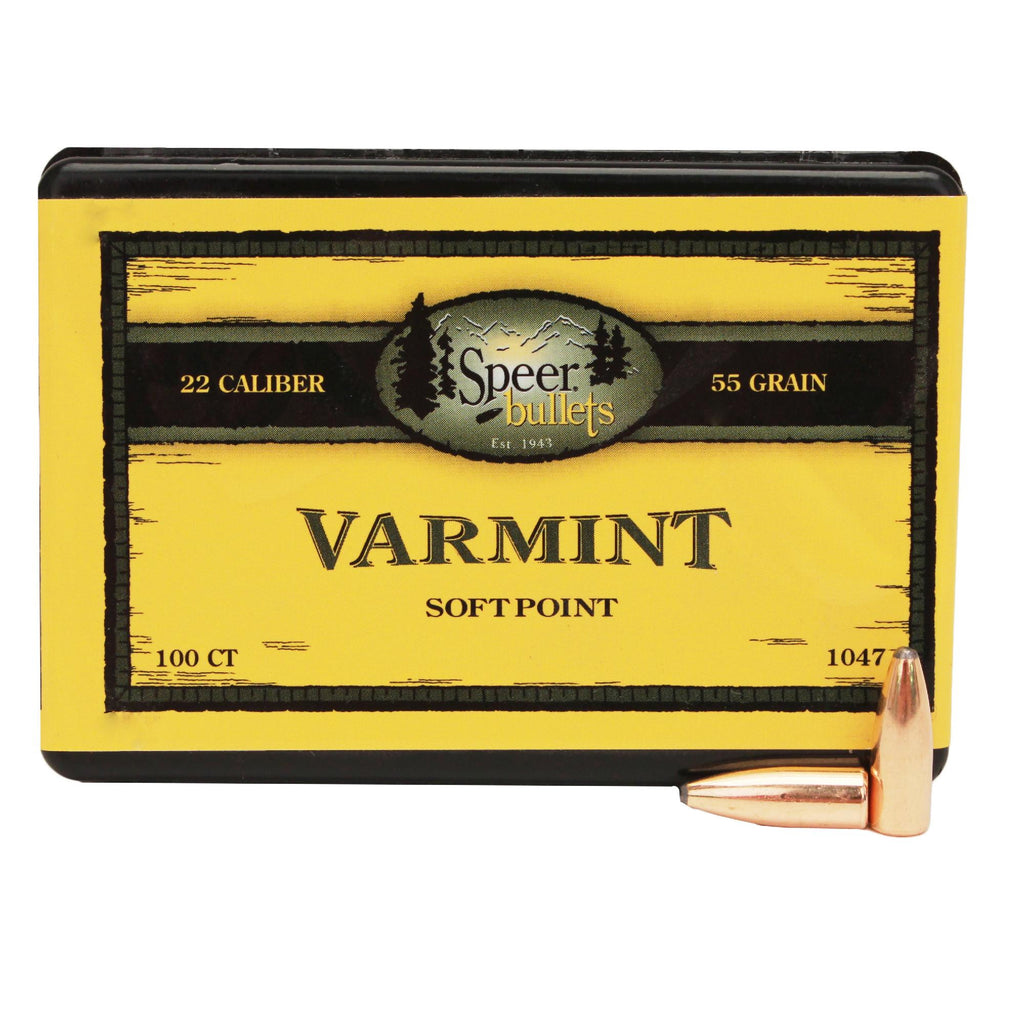 .22 Caliber Bullets - Varmint, (.224" Diameter), 55 Grains, Spitzer Soft Point (SP), Per 100