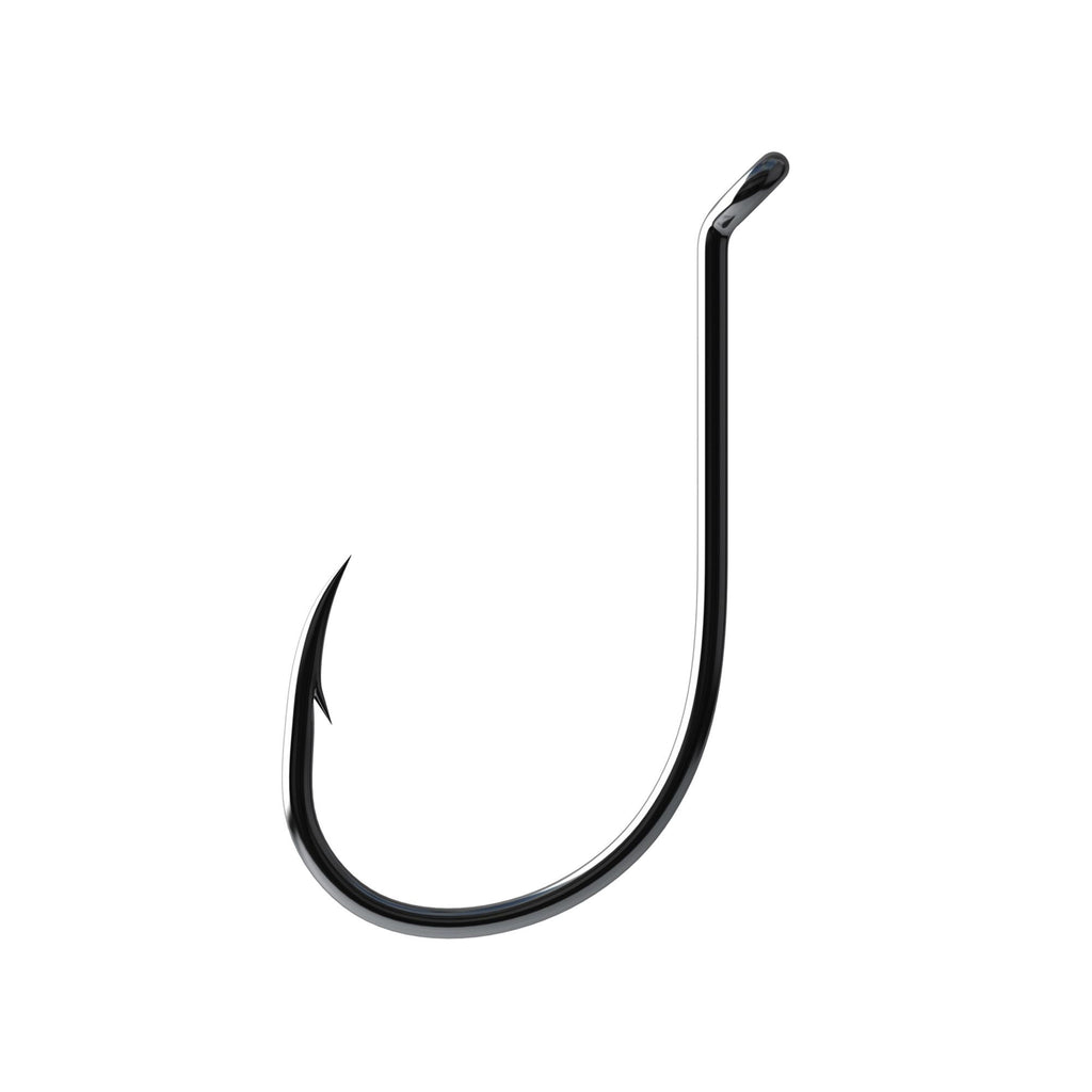 Lazer Octopus Long Shank Offset  Up Eye Hook, Platinum Black - Size 10 (Per 12)