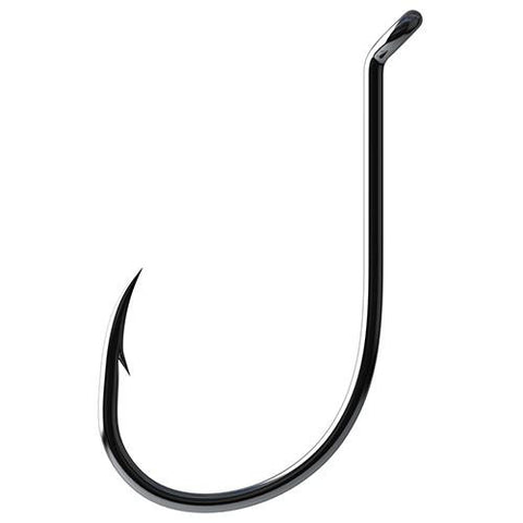 Lazer Octopus Long Shank Offset  Up Eye Hook, Platinum Black - Size 8 (Per 12)