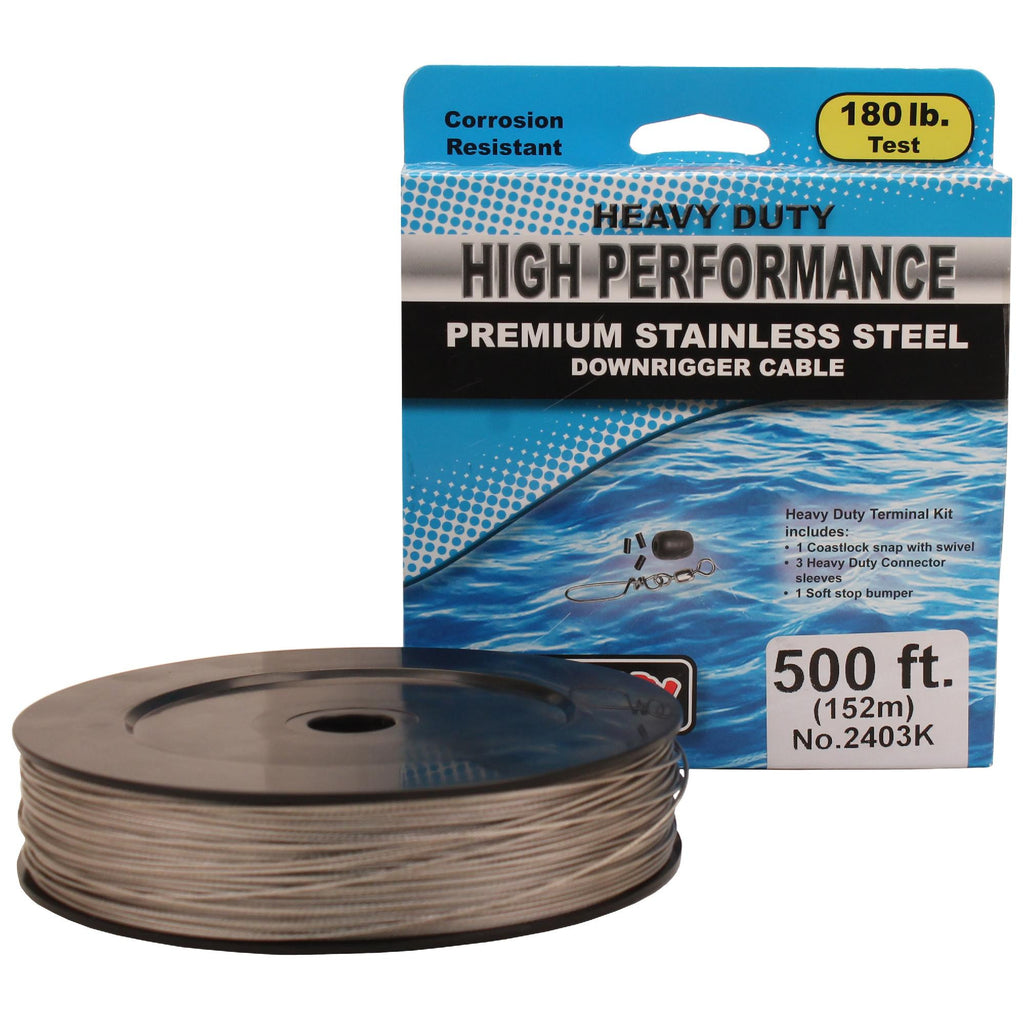 180 lb HP Stainless Steel Downrigger Cable - 500 Foot Spool Kit