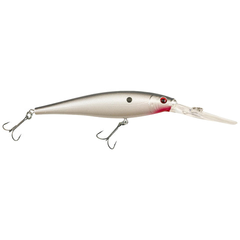 Flicker Minnow Hard Bait - 3 1-2" Length, 18'-23' Swimming Depth, 2 Hooks, Pearl White, Per 1