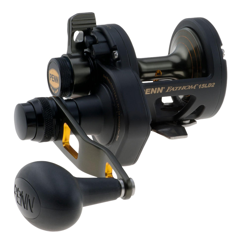 Fathom Lever Drag 2 Speed Conventional Reel - 15 Size, 6.1:1-2.8:1 Gear Ratio, 31"-14" Retrieve Rate, 20 lbs Max Drag, RH