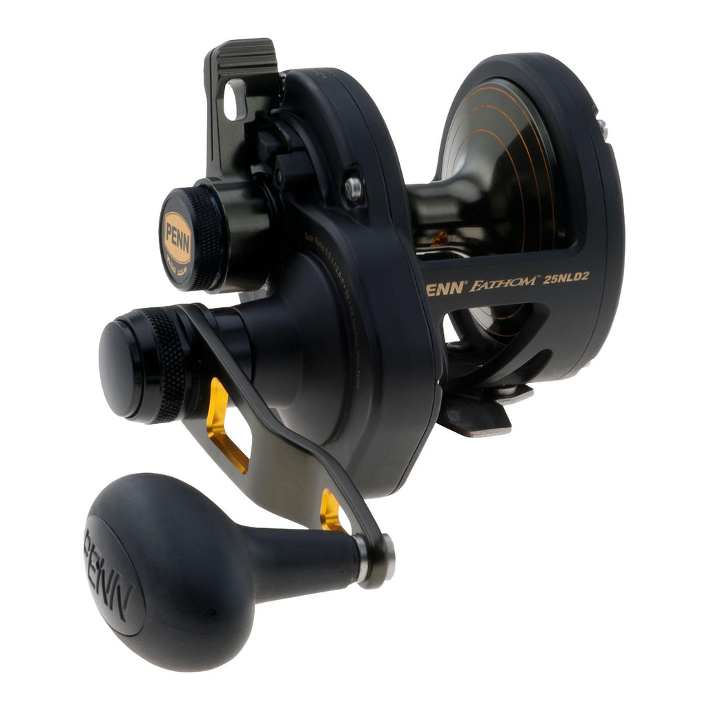 Fathom Lever Drag 2 Speed Conventional Reel - 25N Size, 5.5:1-2.7:1 Gear Ratio, 38"-19"  Retrieve Rate, 33 lbs Max Drag, RH