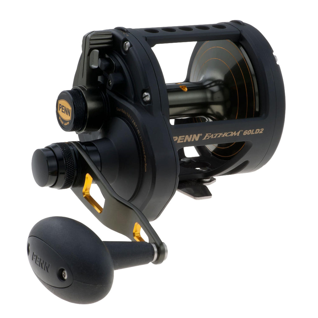 Fathom Lever Drag 2 Speed Conventional Reel - 60 Size, 5.0:1-2.5:1 Gear Ratio, 42"-21" Retrieve Rate, 40 lbs Max Drag, RH