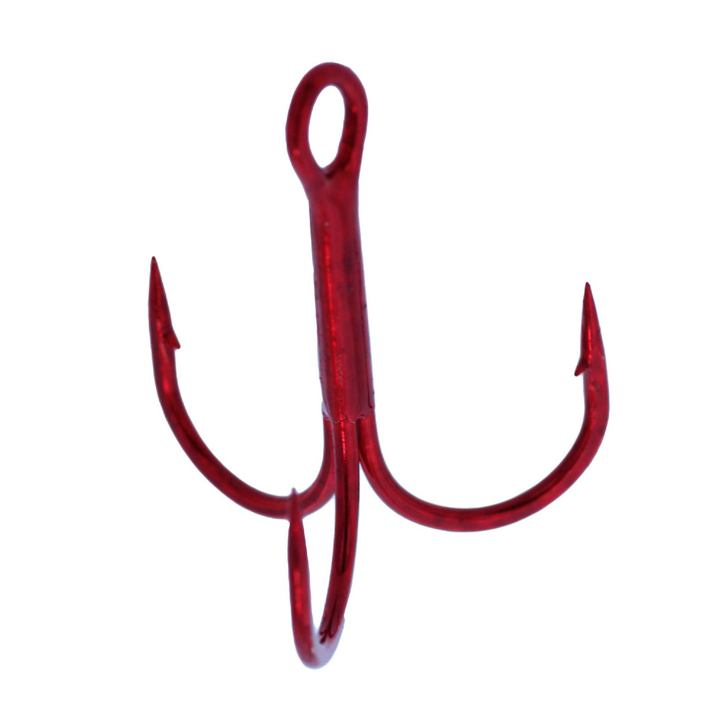 Treble Hooks, Round Bend - Size 6, Red, Per 10