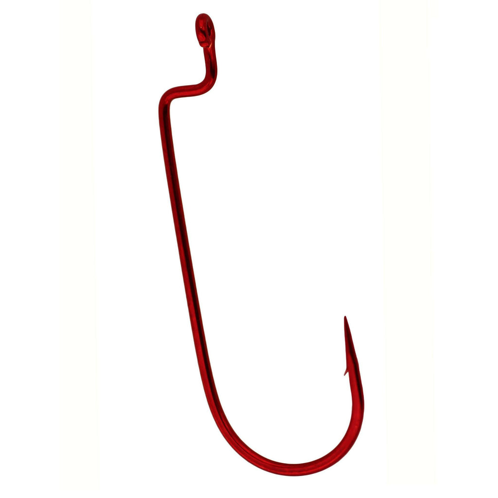 Worm Hook, Offset Shank, Round Bend - Size 3-0, Red, Per 5