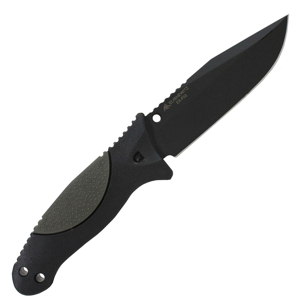 EX-F02 4.50" Fixed Clip Point Blade Knife - Black Kote with Rubber OverMolded Handle, Olive Drab Green, Black Sheath