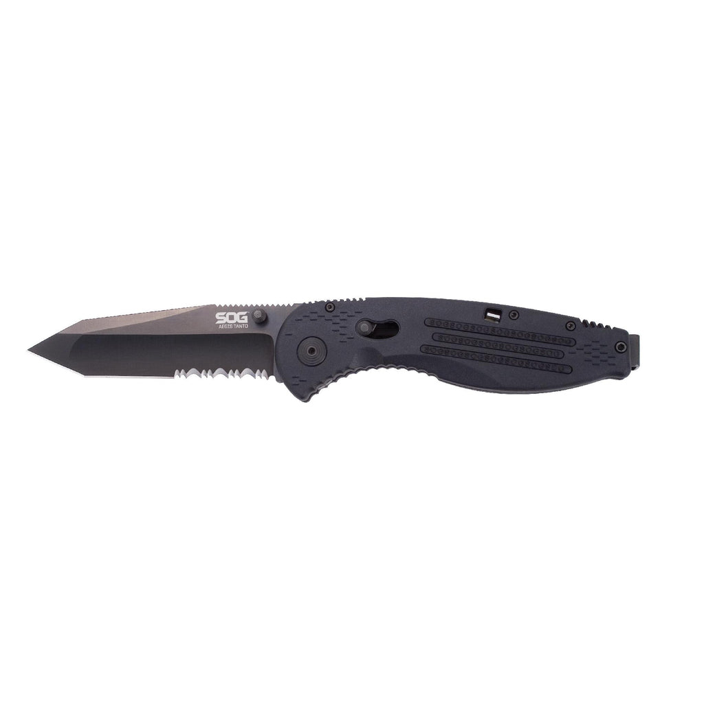 Aegis Series Knife - Black TiNi, Tanto, Partially Serrated, Box