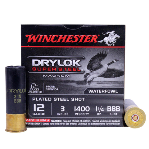 12 Gauge - Super X Dryloc Plated, 3", 1 1-4 oz, #BBB Steel Shot, Per 25