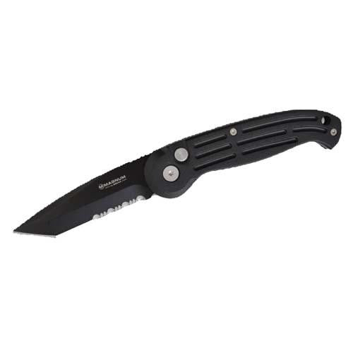 Magnum BKT Folding Knife 3-1-4" Black Tanto Blade, Aluminum Handles