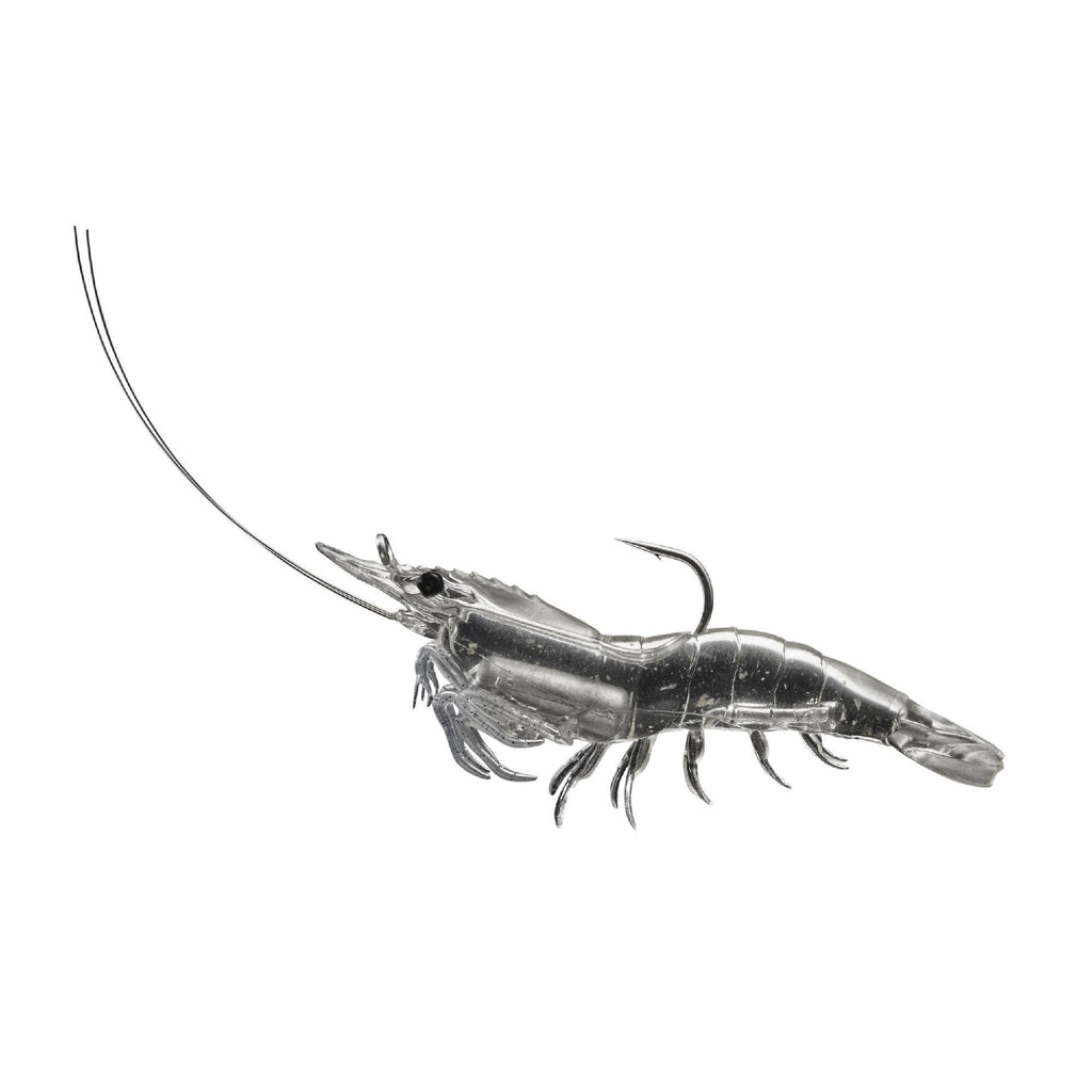 Rigged Shrimp Soft Plastic - Saltwater, 4", #2-0 Hook, Variable Depth,  Clear Shrimp, Per 4