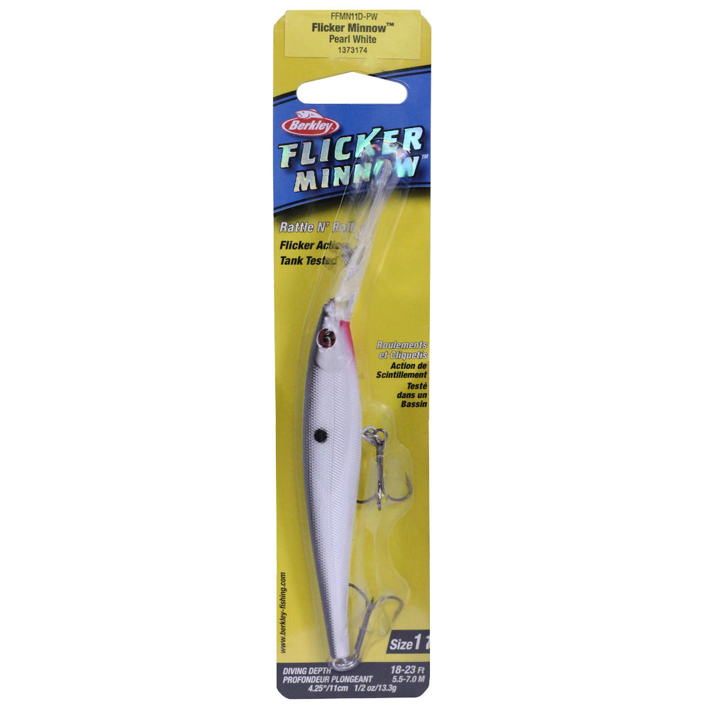 Flicker Minnow Hard Bait - 4 1-2" Length, 2 Hooks, Pearl White, Per 1