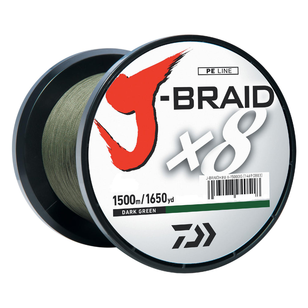 J-Braid Braided Line, 8 lbs Tested - 1650 Yards-1500m Filler Spool, Dark Green