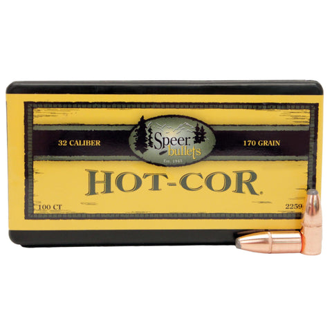 .32 Caliber Hot-Cor Bullets (.321" Diameter), 170gr Soft Point Flat Nose Per 100