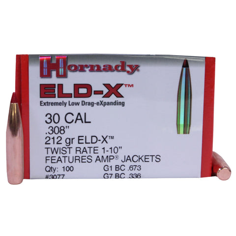 30 Caliber Bullets - 212 Grains, Boat Tail, ELD-X, Per 100