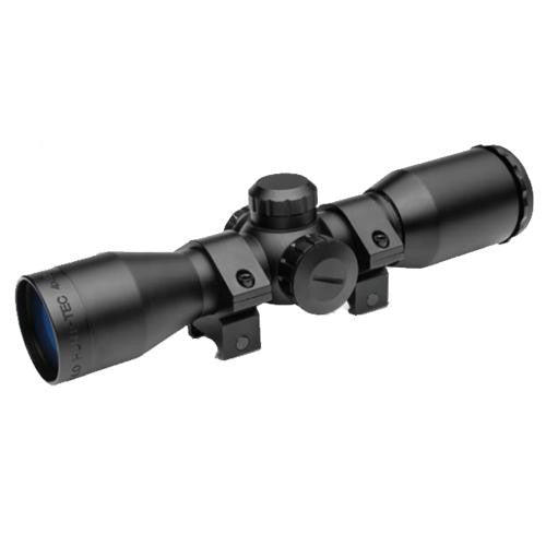 Hunt Tec Compact Riflescope, 4x32mm Illuminated Reticle with Rings, Black