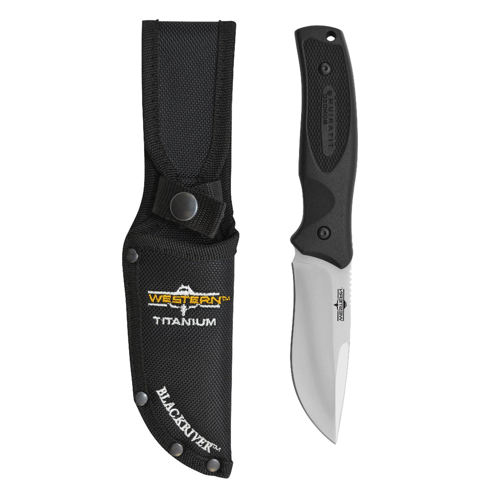 Western - Black River, 3 3-4" Blade, Drop Point, Black Rubberized Handle