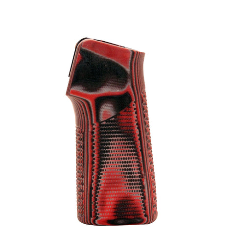 AR15-M16 15 Degree, Vertical No Finger Groove Grip - Piranha, G10 G-Mascus, Red Lava